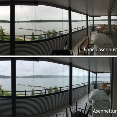 3M PR70 auringonsuojakalvo ennen ja jälkeen asennuksen